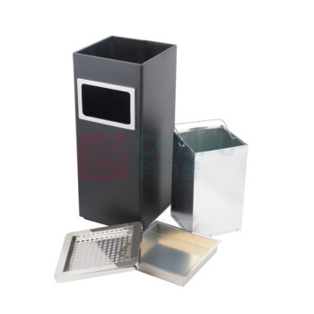 科力邦 Kelibang 方形立式不锈钢垃圾桶 KB1022 240mm*240mm*600mm9L (黑色) 带烟灰缸