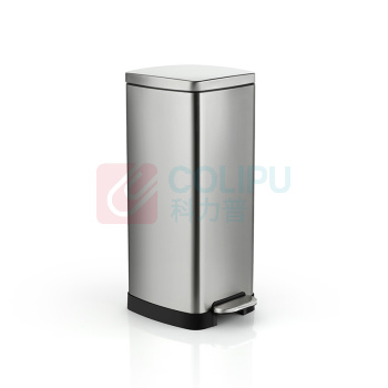 科力邦 Kelibang 正方形不锈钢脚踏垃圾桶 KB1082 300mm*350mm*635mm 30L (本色) 单桶 无分类标识