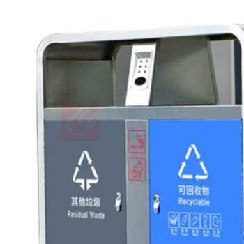 科力邦 Kelibang 分类户外不锈钢垃圾桶 KB1224 90*36m*95cm 30L*2 (银色(蓝+灰)) 可回收物+其他垃圾
