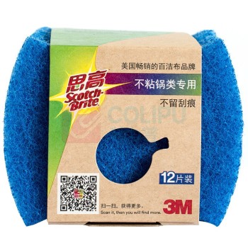 3M 思高不粘锅类专用百洁布 80*102mm (蓝色) 12片/包 36包/箱