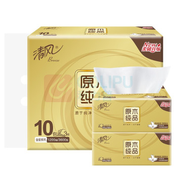 清风 原木金装120抽纸 DT068 190mm*132mm*3层 120抽/包，10包/提 