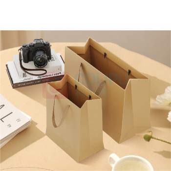 登比 牛皮纸礼品包装袋 大号 25*32*13cm 手提包装纸袋 生日礼物 婚礼咖啡袋 10只/组