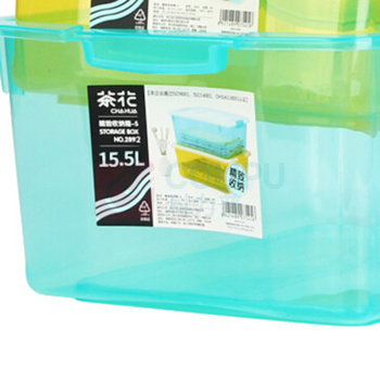 茶花 CHAHUA 精致透明收纳箱 2892 15.5L 41.2*30*19cm (蓝绿,黄色) 8个/箱 (无轮)