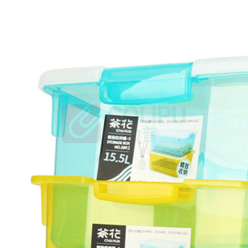 茶花 CHAHUA 精致透明收纳箱 2892 15.5L 41.2*30*19cm (蓝绿,黄色) 8个/箱 (无轮)
