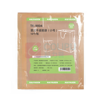 海亚森 HAIYASEN 竖式牛皮纸袋 (棉绳黄浆)小号 TK-9004 20*25*8cm 10个/包 (本色)