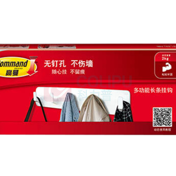 3M 无痕多功能长条挂钩 承重2kg (白色) 18包/箱