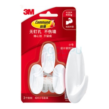 3M 无痕挂钩 小号 承重0.45kg (白色) 3个/卡 36卡/箱