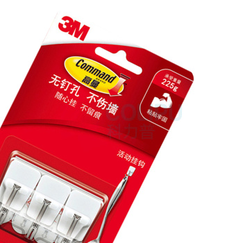 3M 高曼无痕活动挂钩 小号 承重225g (白色) 3个/卡 36卡/箱