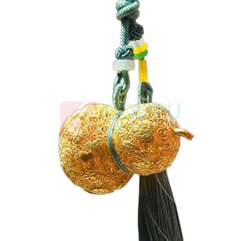 朱炳仁 福禄欢喜铜挂件车挂 32*50mm 约0.02kg,绳长约260mm 花丝工艺小葫芦办公室 装饰品摆件。材质:黄铜