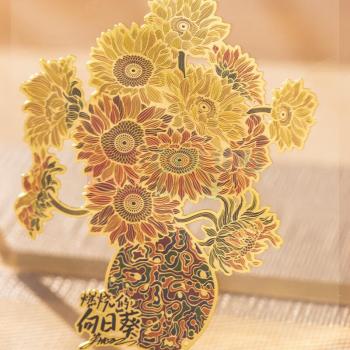 朱炳仁铜 铜燃烧的向日葵桌屏客厅书房桌面相框装饰壁画 155*155*10mm