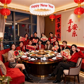 欧妮姿 新年装饰手持KT板 新年快乐 30*20cm 6个装