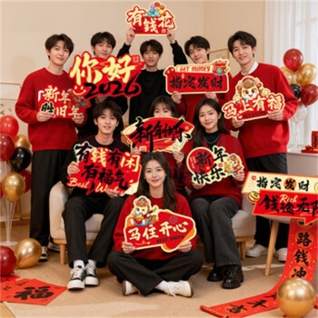 欧妮姿 元旦装饰教室拍照道具新年装饰手持kt板 你好2026 6个装
