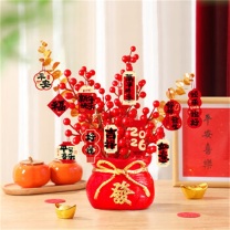 欧妮姿 新年装饰福桶摆件2026马年家用春节氛围装饰 恭喜发财(加密红果)