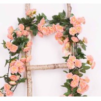 也特 仿真玫瑰花藤 塑料假花藤蔓 69头小玫瑰粉色 