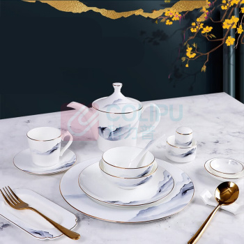 DAYZEAL 东方国韵系列轻奢骨瓷餐具 14件套 1套装 