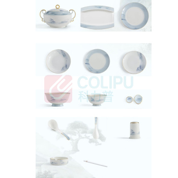 国为 COUVEZI 12人套餐具 CP900 127件套 骨瓷 千里江山