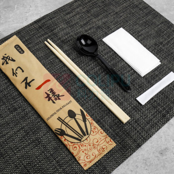佳茉 一次性筷子外卖打包筷子勺子牙签纸巾四合一餐具套装 四件套 200套/包 