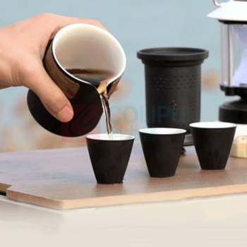 苏泊尔 SUPOR 便携陶瓷茶具套装 简易快客杯 6件套 (玄墨色)