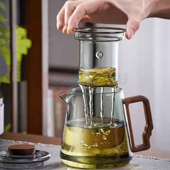 天喜 TIANXI 玻璃茶具套装轻奢高档颜值茶盘台客厅喝茶小茶杯功夫煮泡茶壶 GIANXI-TBL346-400-TZ 7件套 (青灰) 茶壶*1 茶杯*6