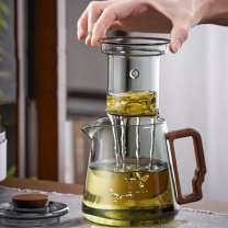 天喜 TIANXI 玻璃茶具套装家用轻奢高档颜值茶盘台客厅喝茶小茶杯功夫煮泡茶壶 【带茶盘】 GIANXI-TBL346-400-TZ 8件 (青灰) 茶壶*1 茶杯*6 茶盘*1