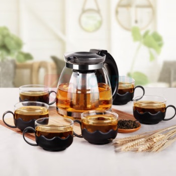 紫丁香 LILAC 茶具整套玻璃茶杯茶壶套装家用办公茶水分离壶泡茶壶礼盒功夫茶具 吉祥7件套 1.5L
