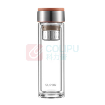 苏泊尔 SUPOR 集茶双享耐热玻璃杯双层玻璃泡茶水杯男女士高档商务办公车载便携家用杯子 KC38JF10 380ML (棕色)