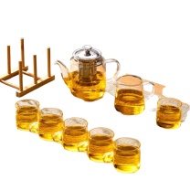 天喜 TIANXI 玻璃茶具套装茶壶过滤茶家用会客茶杯简约杯架办公泡茶 TBP1581-01-B