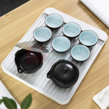 古时候 一叶知秋 一壶六杯茶具套装 G117 礼盒尺寸:24X24X11(cm) (黑色、白色) 颜色随机