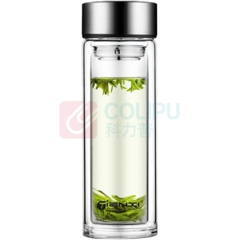 天喜 TIANXI 双层加厚带茶隔泡茶杯 350ml (本色)