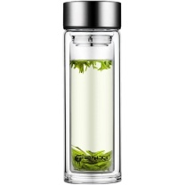 天喜 TIANXI 双层加厚带茶隔泡茶杯 350ml (本色)