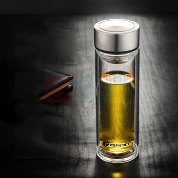 天喜 TIANXI 双层加厚带茶隔泡茶杯 350ml (本色)