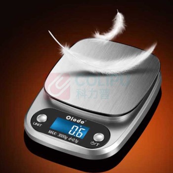 欧乐多 厨房秤不锈钢电子秤食物称高精度克秤小型克称 充电款 3kg/0.1g 【8种单位】配盘