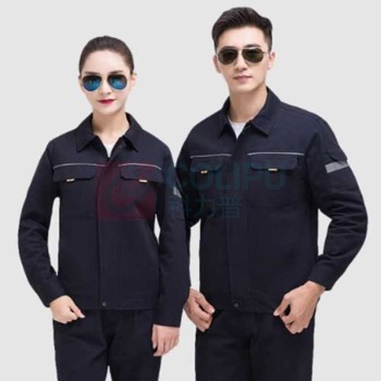 AETEL 纯棉工作服套装男女春秋款 GYJ-6902 175 (藏蓝) 带反光条工程服耐穿透气劳保服长袖工装