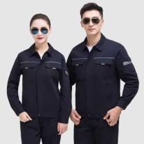AETEL 纯棉工作服套装男女春秋款 GYJ-6902 175 (藏蓝) 带反光条工程服耐穿透气劳保服长袖工装