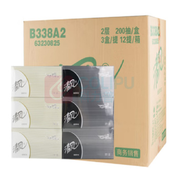 清风 盒装抽纸 B338A2 200抽/盒 3盒/提 12提/箱 (2层面巾纸餐巾纸 原木抽取式纸巾)