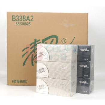 清风 盒装抽纸 B338A2 200抽/盒 3盒/提 12提/箱 (2层面巾纸餐巾纸 原木抽取式纸巾)