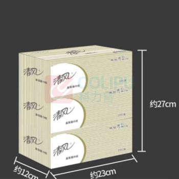 清风 盒装抽纸 B338A2 200抽/盒 3盒/提 12提/箱 (2层面巾纸餐巾纸 原木抽取式纸巾)