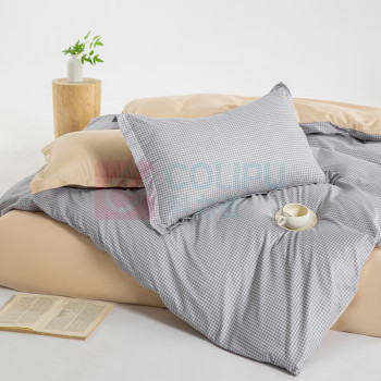 无印良品 A类大豆棉四件套 灰丝格 被套200×230(±2)cm 床单230×250(±2)cm 枕套48×74(±1)cm×2
