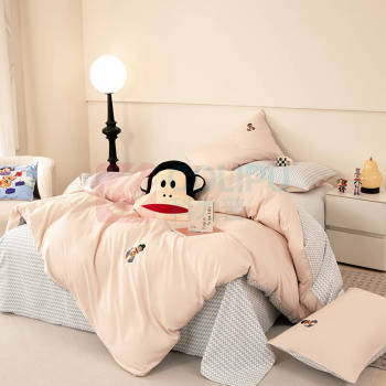 大嘴猴 Paul Frank 全棉绣花套件四件套 200×230cm (时尚粉)