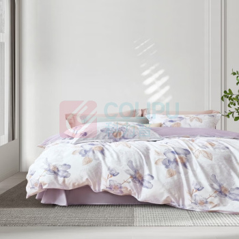 梦洁 纯棉印花四件套 1010189146 朵微 (紫) 被套200*230cm+床单230*245cm+短枕50*70cm×2