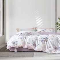 梦洁 纯棉印花四件套 1010189146 朵微 (紫) 被套200*230cm+床单230*245cm+短枕50*70cm×2