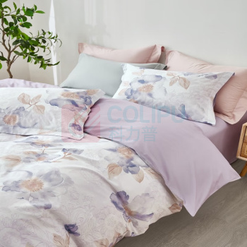 梦洁 纯棉印花四件套 1010189146 朵微 (紫) 被套200*230cm+床单230*245cm+短枕50*70cm×2