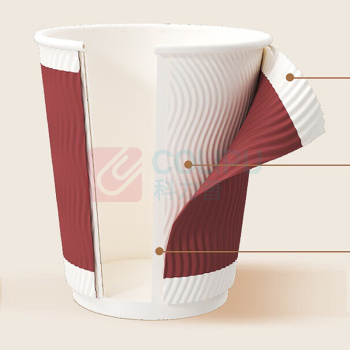 特美居 tmj 一次性杯子S纹瓦楞纸咖啡杯带盖 420ml TMJ-0954 30套/包 (红色黑盖)
