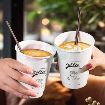 特美居 tmj 纸杯一次性杯子咖啡杯带盖 400ml 50套 双层中空杯