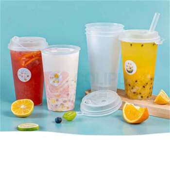 特美居 tmj 奶茶杯一次性饮料杯塑料咖啡杯带盖果汁杯子带吸管 500ml*20套