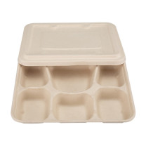 佳茉 一次性可降解餐盒 28*21cm 1400ml 带盖六格 100个/套
