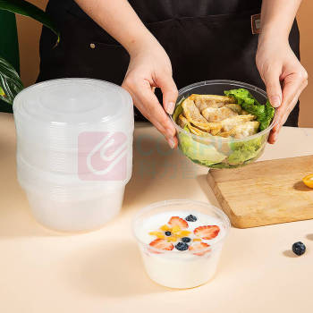 特美居 tmj 一次性餐盒 450型 圆形带盖 450套/组 (透明)