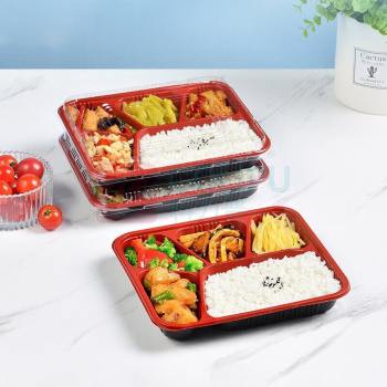 特美居 tmj 一次性饭盒 1000型 五格带盖 100套/箱 (黑红)