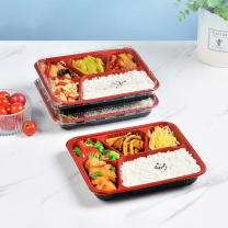 特美居 tmj 一次性饭盒 1000型 五格带盖 100套/箱 (黑红)