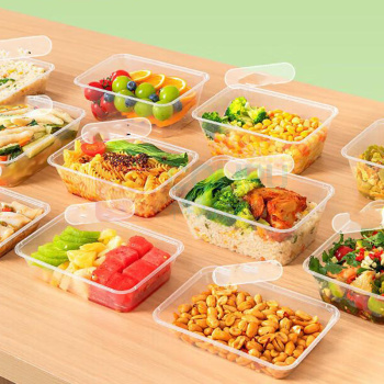 特美居 tmj 一次性饭盒长方形 750型 50套可微波 (透明) 加厚带盖食品级